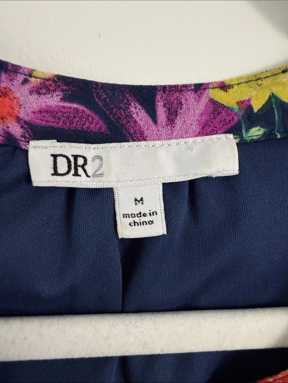 DR2 Navy Floral Drawstring Mini Dress with Yellow & Pink Blooms - Picture 2 of 3
